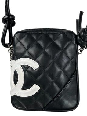 Chanel Cambon Mini Crossbody Bag Black Lambskin Quilted CC Logo Camera Bag